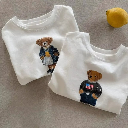 Children T-shirt with Added Sugar Summer New Product for Boys Girls Cartoon Teddy Bear Short Sleeved T Baby Cute Pattern