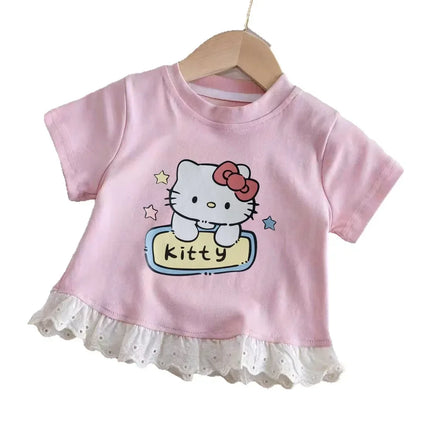 Sanrio New Hello Kitty Cute and Trendy Children T-shirt Summer Daily Outdoor Sports Party Casual Street Short-sleeve