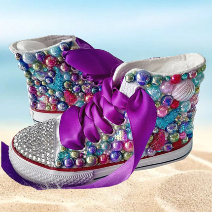 Handmade Rhinestones Bling Girls Women Kids And Mother Candy Canvas Shoes Pearls Sneakers For Girl Birthday Party Wedding