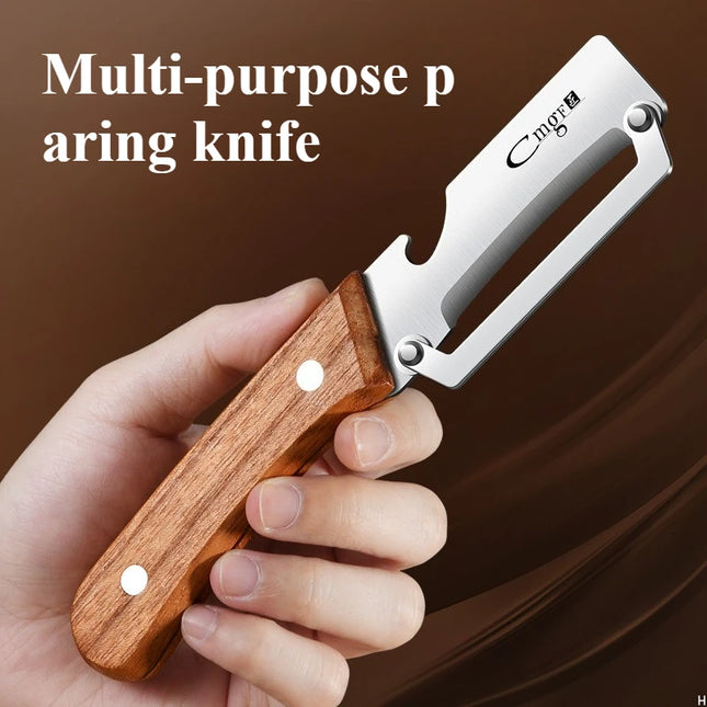 Stainless steel peeler with imitated wood handle for peeling and slicing fruits and vegetables | Durable and smooth operation