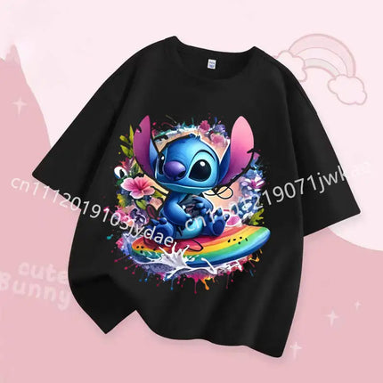 2026 Fashion Casual Round Neck T-Shirt for Boys and Girls Daily Tops Stitch Kids T Shirt Cute Cartoon Print Short-Sleeved