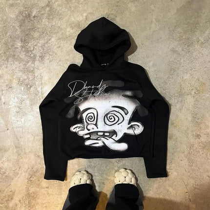 Versatile classic trendy Harajuku sweatshirt for men and women Y2K embroidered retro aesthetic eye print casual hooded pullover