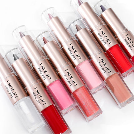 2IN1 Tapered Gradient Lipliner Pen Nude Brown Mirror Glass Lip Gloss Matte Lip Liner Waterproof Lip Contour Non Stick Makeup