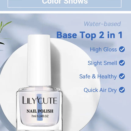LILYCUTE 7ml Water-based Nail Base Top Polish 2 in 1 Clear Shine Nail Care Quick Drying No Need of Lamp to Cure Nail Art Varnish