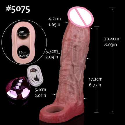 FAAK 10 Mode Remote Control Vibrator Realistic Penis Sleeve Male Sex Toys for Men Penis Enlarger Thicken Dildo Cock Ring