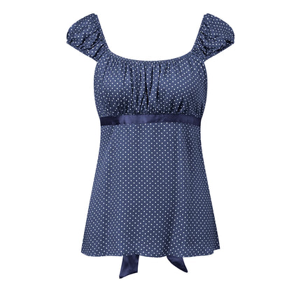 Women Summer Fairy Grunge Y2k Babydoll Shirts Cap Sleeve Micro Polka Dot Tie Back Flowy Slim T-shirts Tops Preppy Clothes