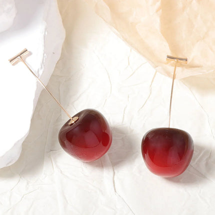 Sweet Red Cherry Earrings for Women Fashion Delicate Fruit Design Drop Dangle Earrings Wedding Party Korean Ear Jewelry Gift