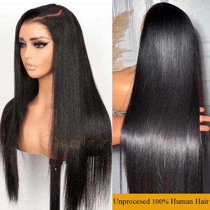 Ossilee 250 Density Pull Go Glueless Wigs with Elastic Drawstring Straight 13x6 HD Lace Front Human Hair Wigs Pre Cut Lace Wig