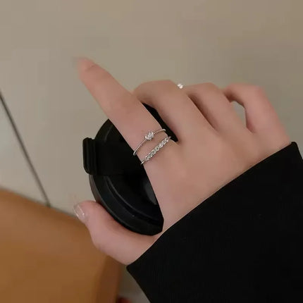 Fashion Heart Shape Zircon Rings Set for Women Girls Adjustable Minimalism Luxury Gold Color Twist Ring Wedding Jewelry