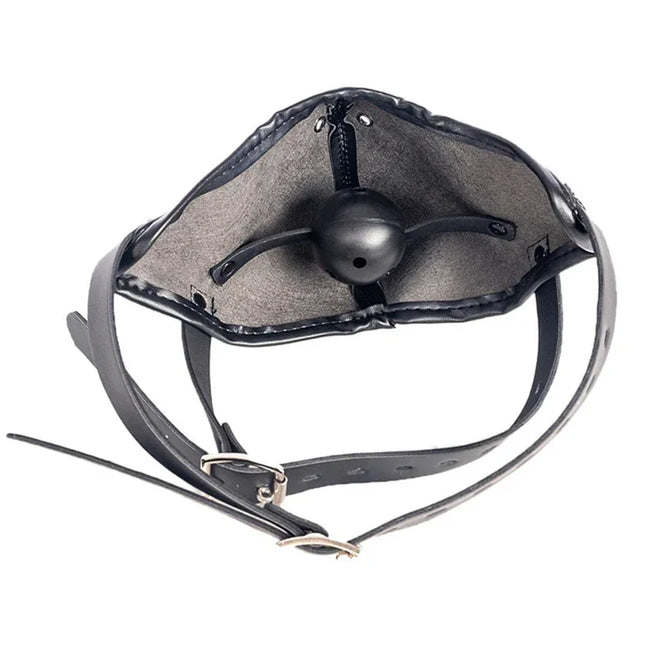 Adjustable Leather Mask with Mouth Gag BDSM Bondage Slave Ball Mouth Plug Black Breathable Mask Training Sex Toy for Women Gay