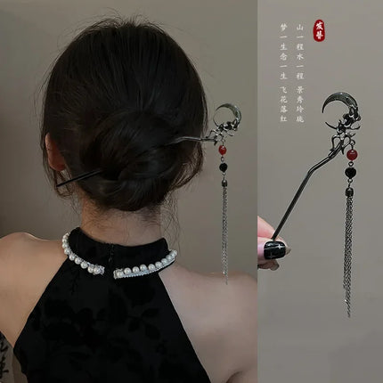 New Chinese Style Butterfly Flower Tassel Hair Stick for Women Vintage Metal Hanfu Chopstick Hair Sticks Hair Accessories