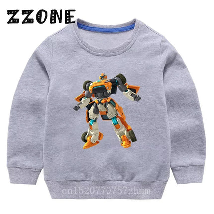 Kids Sweatshirts Tobot Evolution Transformer Robot Car Print Funny Children Hoodies Casual Baby Pullover Tops Girls Boys Clothes
