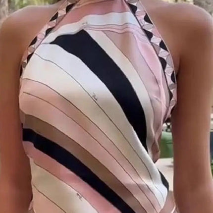 Summer Printed Women Crop Top Metal Strap Backless Lace Up Tank Chic Party Beach Strapless Vestidos 2025 Lady Vacation Clothing