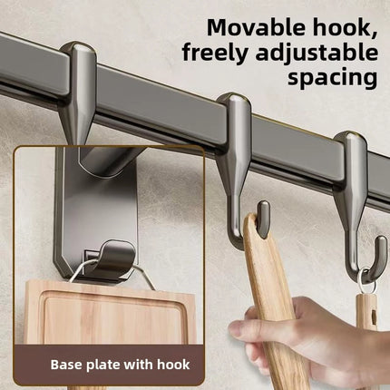 Kitchen Storage Rack Non-perforated shelves Wall Mounted with Movable hook Spoon Holder Organizer Kitchen Utensil Accessories