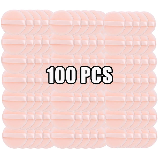 100PCS Round Shape Velvet Loose Powder Puff Plush Soft Washable Foundation Sponge Cosmetics Puff Professional Beauty Makeup Tool