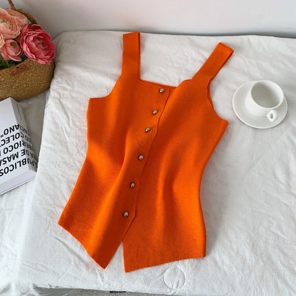 Women's Knitted Slim Fit Vest Summer 2025 Svel Top Single Button Design Versatile Inner and Outer Wear Commute Sle