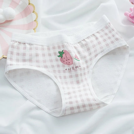 5 PCS Kids Girls Strawberry Print Panties Soft Cotton Antibacterial Briefs For 3-16 Years Children Baby Breathable Underwear