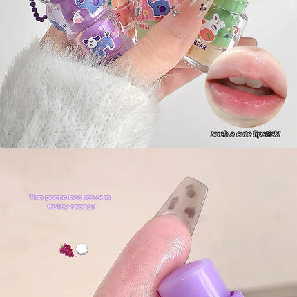 Gege Bear Fruit-Flavored Lip Balm Hydrating Cute Keychain Pendant Lipstick Long Lasting Moisturizing Reduce Lip Lines&Lip Base