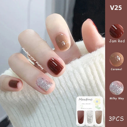 V25 Black Sugar Caramel 3-Bottle Set Nail Polish No-Bake Quick-Dry Long-Lasting Peelable Water-Based Triple Color Nail Polish