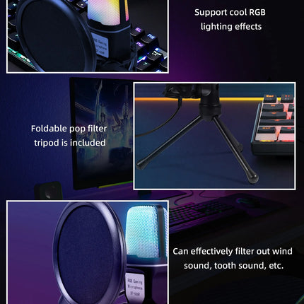 Gaming Computer Professional Condenser Microphone Mic PC Laptop USB Wired Live Streaming Podcast Studio Mike Kit Gamer Karaoke