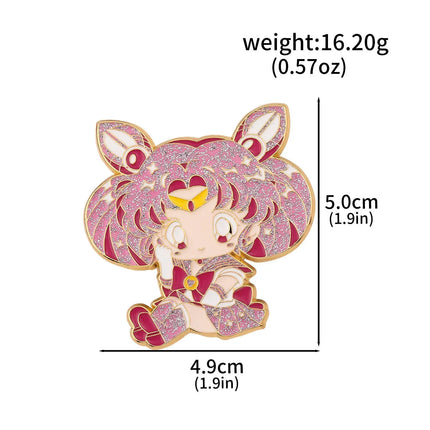 Anime Cartoon Moon Tsukino Usagi Enamel Keychain Necklace for Women Girl Magic Brooch Aino Minako Pin Cosplay Jewelry Gift