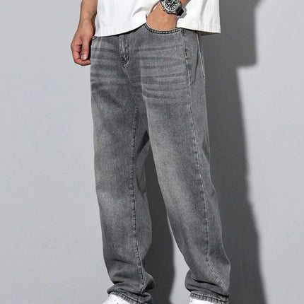 Men's straight skinny grey jeans, straight and simple design, suitable for daily wear in all seasons
