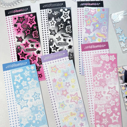 MINKYS New Arrival 3pcs 6pcs Kawaii Bear Ribbon Laser Bling Stickers DIY Scrapbook Stickers Confetti Decoration DIY Photo Frame