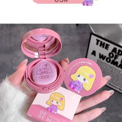 Cushion Blush Blendable Shade with Powder Puff Whitening without Sticking Long Lasting Gege Bear Makeup Blusher