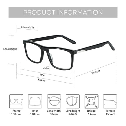 ZENOTTIC (XL Size)Fashion Square Prescription Glasses Anti Blue Light/Photochromic Hyperopia/Progressive Eyeglasses for Men