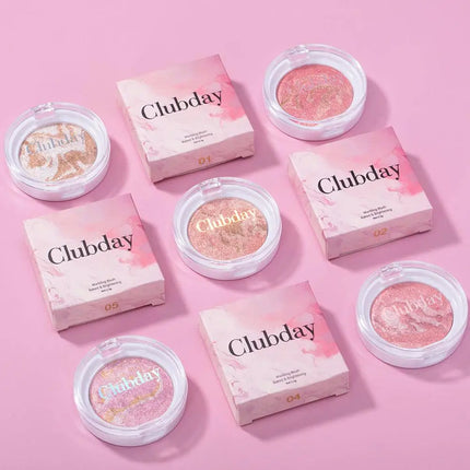 Clubday 3 Color Marbled Highlighter Blush Shimmery Glow Duo Multiple Shades Face Highlighting Blush Makeup Cosmetics