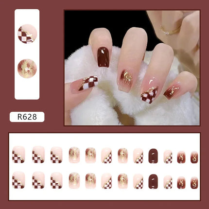 Cool Ash 24 Pcs Press on Nails Pink Nail polish Glossy Artificial Finger Manicure Reusable False Nails for Women