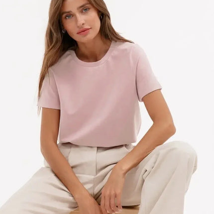 Bornladies Summer 100% Cotton Women's T-shirt Bottoming Basic Fashionable Solid Lady Short Sleeve Loose Tops Shirts 230g/㎡ Tops