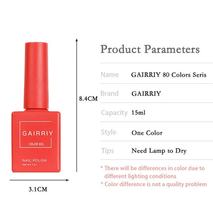 Gairriy 15ml Gel Nail Polish 60 Colors Glitter Soak Off UV LED Semi-Permanent Varnish Nail Art Salon Nail Polish Free Shipping