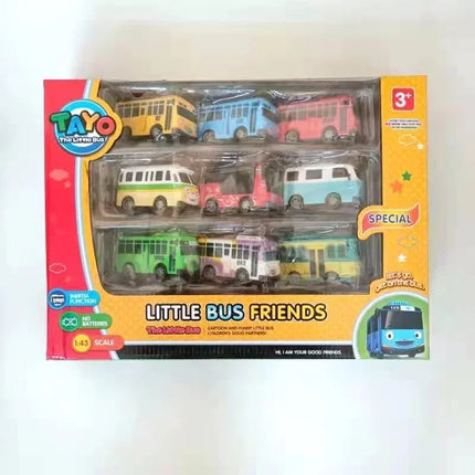 Mini Pull Back Tayo Bus Toy Set with Openable Doors, Sliding Cartoon Vehicle Toy for Kids Boys, Educational Traffic Playset Gift