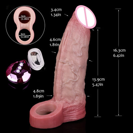 FAAK 10 Mode Remote Control Vibrator Realistic Penis Sleeve Male Sex Toys for Men Penis Enlarger Thicken Dildo Cock Ring