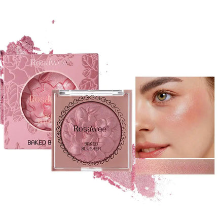 European American Style Rose Blush with Shimmer Fine Glitter Highlighting Contour Powder for Face Natural and Three-Dimensional