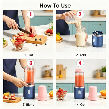 Portable USB Rechargeable Blender,400ml Mini Juicer Cup with 6 Blades & Cup,Handheld Smoothie Maker for Gym Kitchen Travel