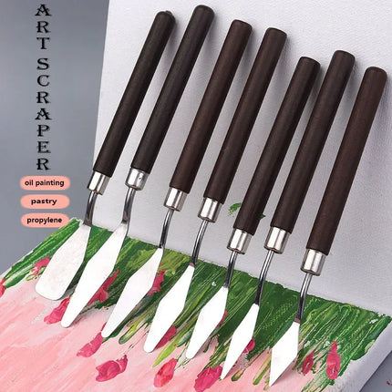 7Pcs/set Fondant Cake Spatula Cream Mixing Mini Knife Scraper Redwood Pole Art Crafts Oil Tools Painting Or Kitchen Accessories