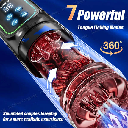 Male Automatic Masturbator Cup Penis Pump 7 Thrusting Rotating Vibrating Sucking Licking Modes Pussy Blowjob Sex Toys For Men