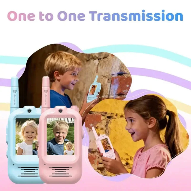 2pcs Kids Video Walkie Talkie Rechargeable Indoor Outdoor Toys 2 Screen One-Click Call Essential Camping&Hiking Adventures gift