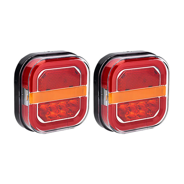 2pcsSquare 4inch LED Tail Light Left Right Rear Brake Lamp Licesen Plate Taillight 12V 24V Turn Signal For TrailerVan Bus Pickup