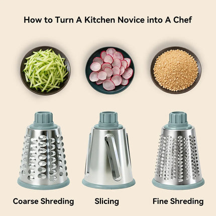 3-in-1 Manual Rotary Cheese Grater Vegetable Slicer with Suction Base Kitchen Mandoline Shredder for Potatoes Easy to Clean