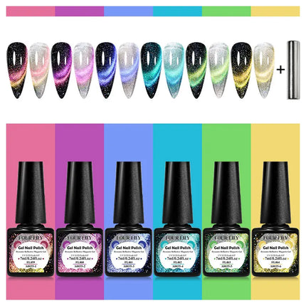 7pcs Gold Light Cat Magnetic Gel Nail Polish Set Maillard Magnetic Gel Semi Permanent Soak Off UV Gel Varnish Nail Art Manicure