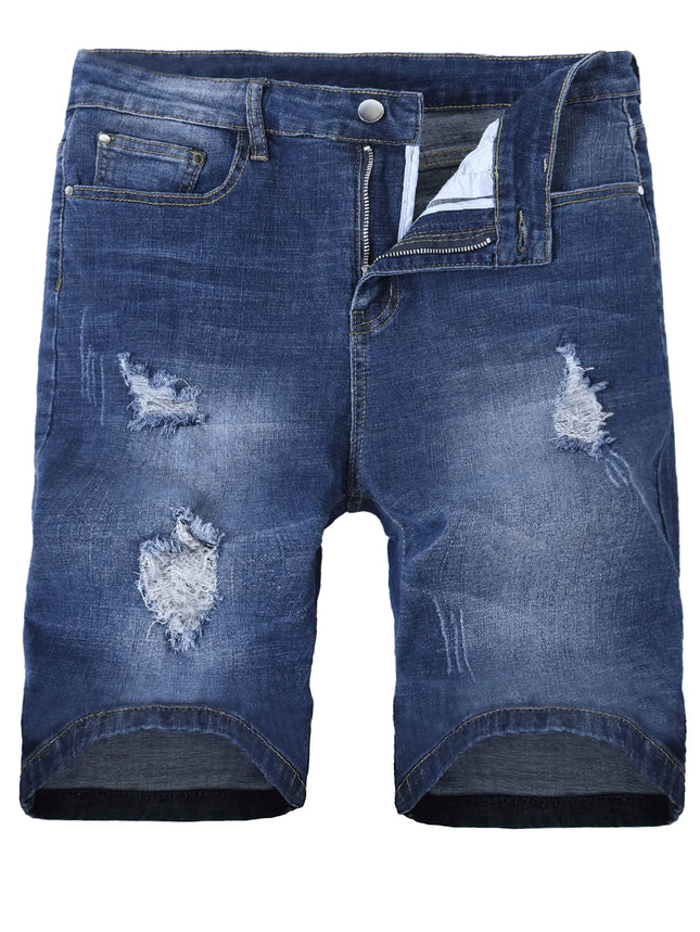 Men's denim shorts with summer frayed elastic men's casual pants slim-fit European-style shorts tight and worn-out men's pants