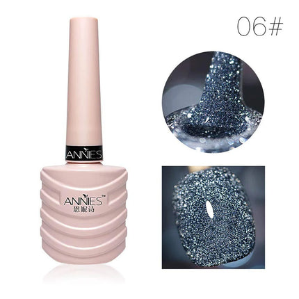 ANNIES 10ml Glittering Diamond Nail Polish Gel 12 Colors Reflective Glitter Lining Gel Nail Polish Nail Painting Hand Makeup