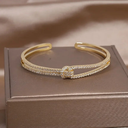 2024 French new design fashion jewelry two-color plated zircon letter X opening bracelet elegant women's daily work accessories