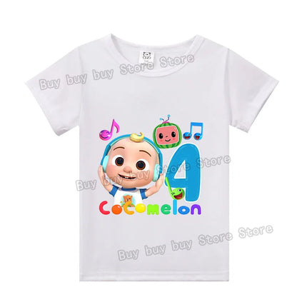 Cocomelons Birthday Party T-shirt Boys Number 1-10 Tee for Kids Cute Cartoon Tops Cotton T-shirts Summer Short Sleeve Clothes
