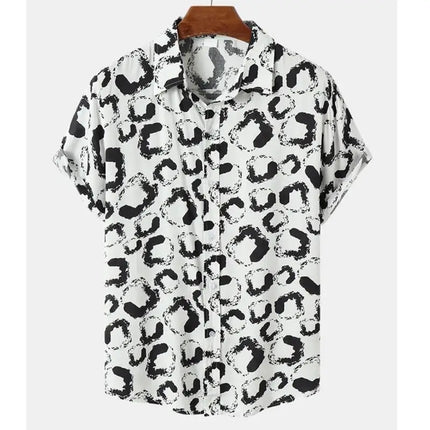 3D Printed Leopard Shirt For Men Casual Fashion Summer Short Sleeves Hawaiian Beach Shirts Personality Lapel Aloha Button Blouse