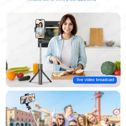 Bluetooth Selfie Stick Tripod Desktop Stand, Phone Holder, Wireless Remote Shutter, for iPhone Android, Option with Fill Light
