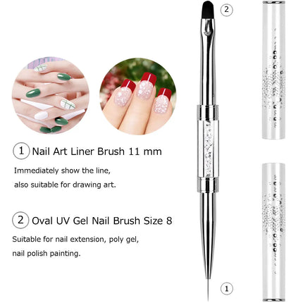 Dual-ended Nail Design Brush Rhinestone Handle UV Gel Nail Brush Professional Nail Art Tools